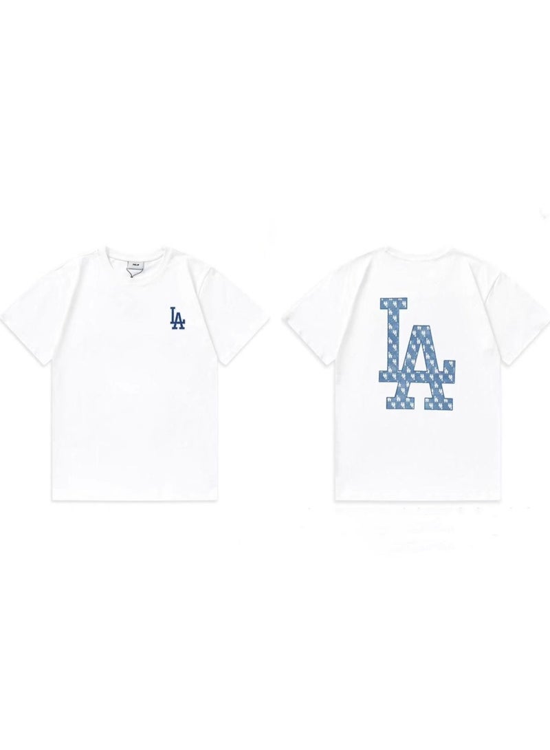 MLB LA Monogram Front Back GraphicWhite Unisex Cotton T-shirt-XXL - Image 1