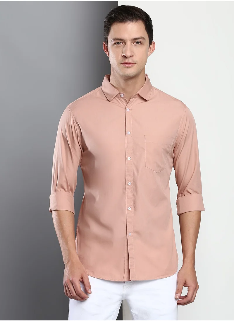 دينيس لينغو Men's Slim Fit Shell Pink Casual Cotton Spread Shirt