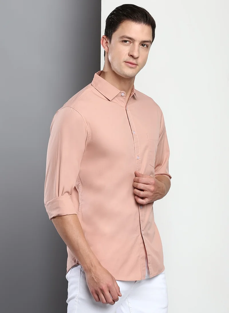 Dennis Lingo Men's Slim Fit Shell Pink Casual Cotton Spread Shirt