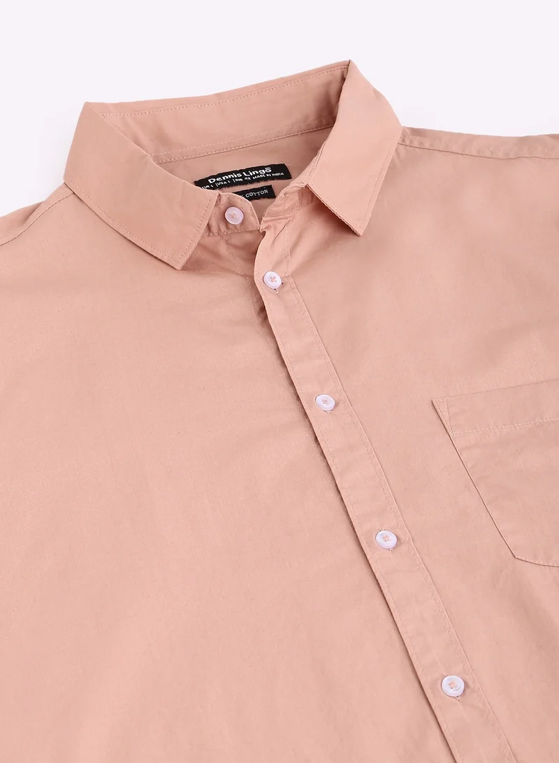 Dennis Lingo Men's Slim Fit Shell Pink Casual Cotton Spread Shirt