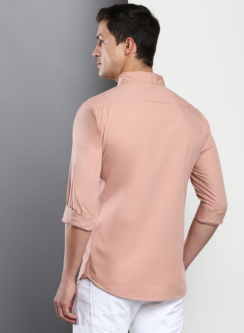 Dennis Lingo Men's Slim Fit Shell Pink Casual Cotton Spread Shirt - Image 3