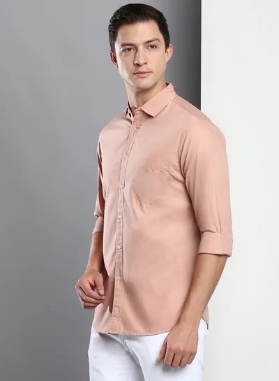 Dennis Lingo Men's Slim Fit Shell Pink Casual Cotton Spread Shirt