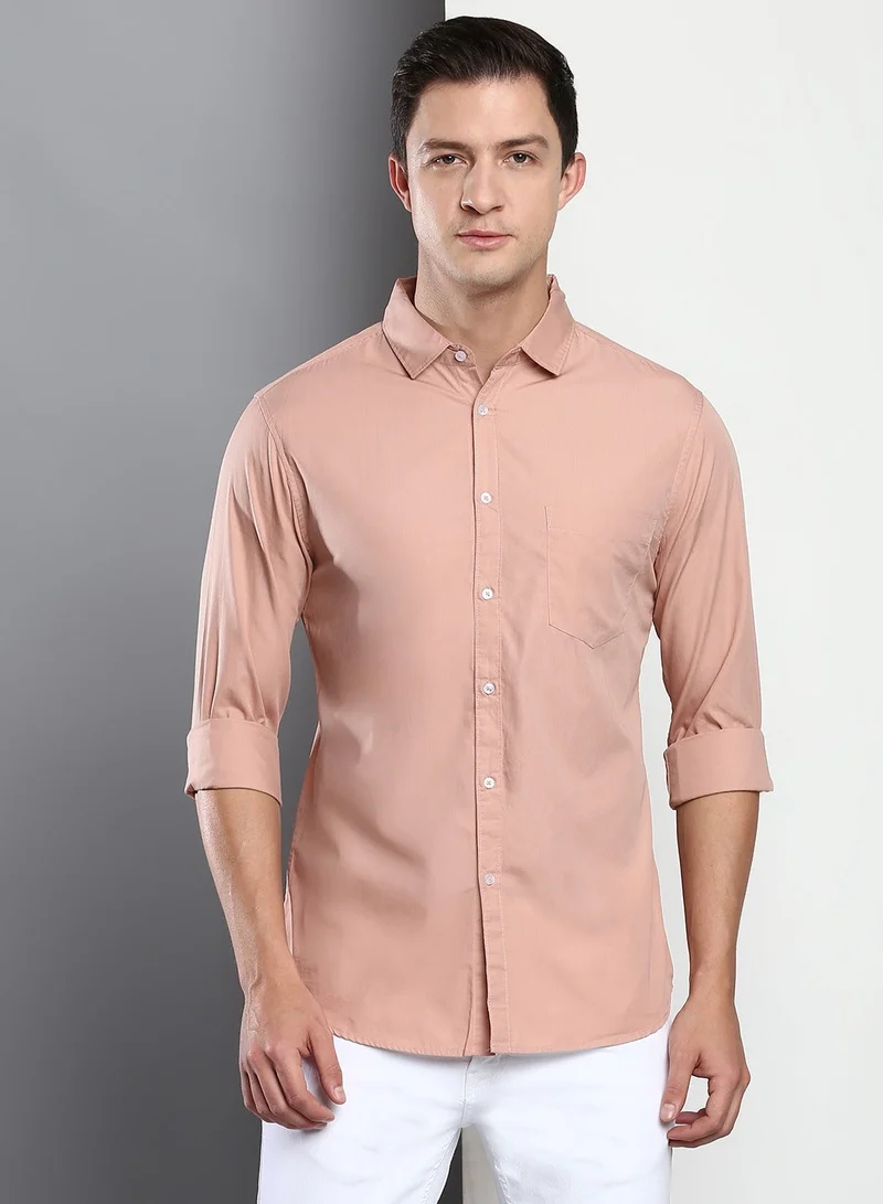 دينيس لينغو قميص قطن كاجوال بقصة ضيقة وردي رجالي