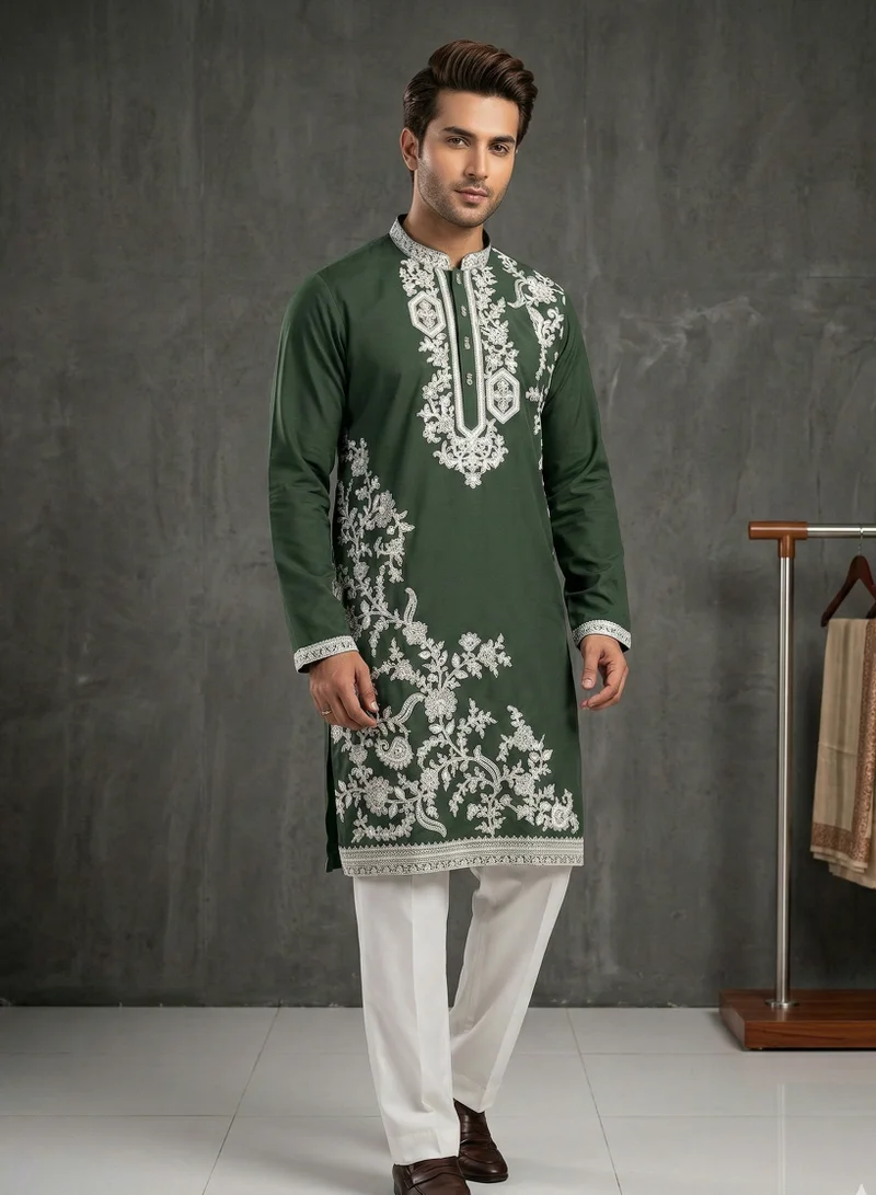 Lehar Green Floral Embroidered Kurta
