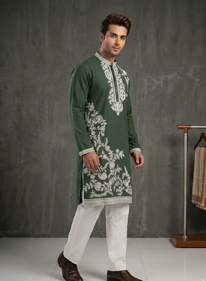 Lehar Green Floral Embroidered Kurta