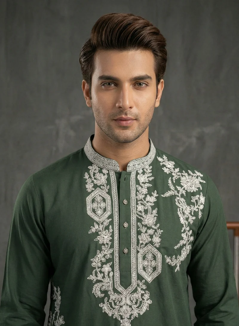 Lehar  Green Floral Embroidered Kurta for Men | Best Price UAE
