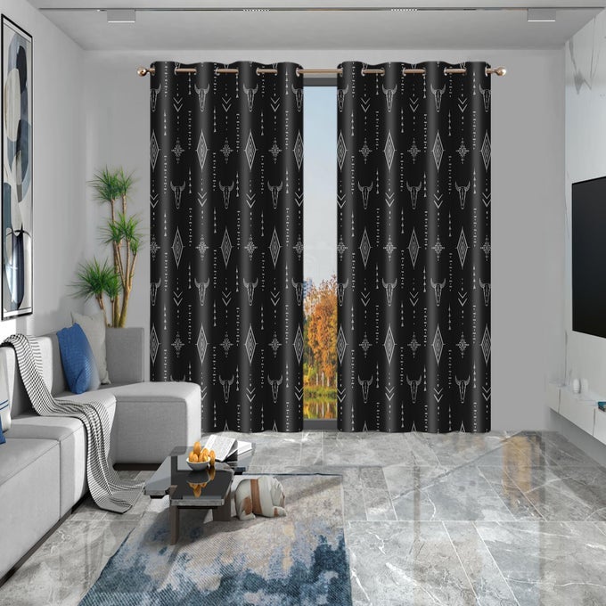 TRIBAL AZTEC PRINT WINDOW CURTAIN PANELS 2 PACK BULL SKULL NATIVE TRIBAL BOHO DESIGN AZTEC PATTERN ROOM DARKENING GROMMETS WINDOW CURTAINS FOR LIVING ROOM 52X84 INCHES CLLSAH17