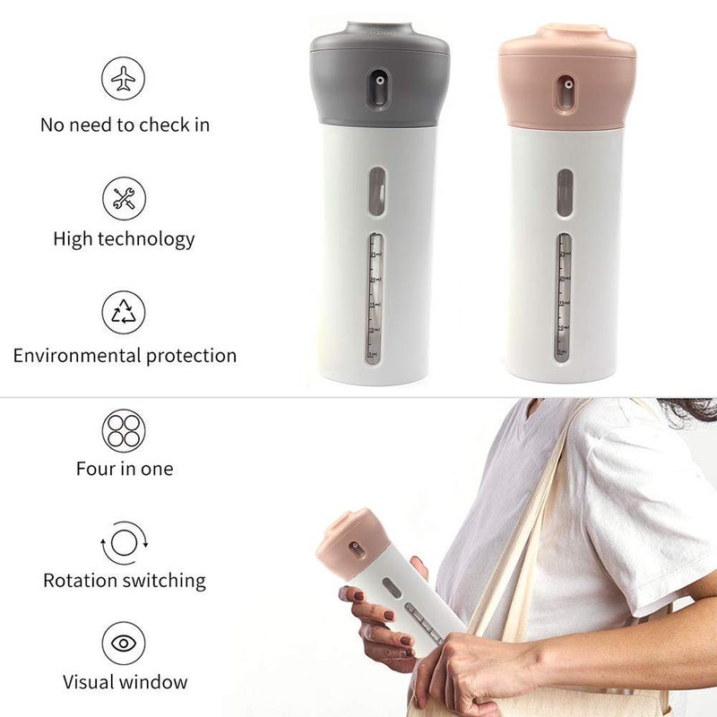 CHIVENIDO 2 Pack 4 in 1 Travel Dispenser, CHIVENIDO Lotion Shampoo Gel Travel Dispenser Bottle Sets Shower Bottles Refillable Travel Bottles for Makeup Travel Supplies (Pink, Gray) - Image 3