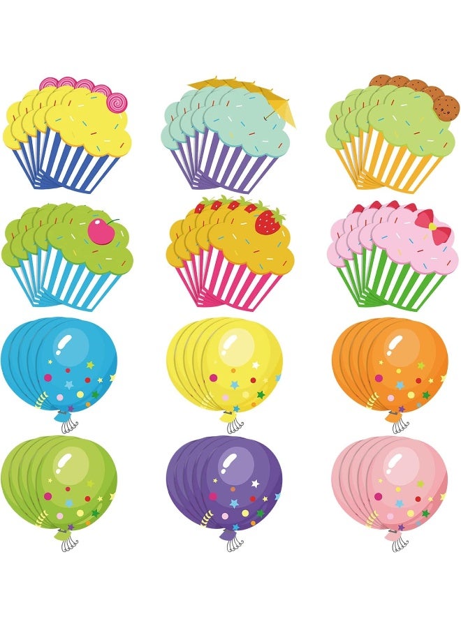 Yexiya 60 Pieces Colorful Cupcake Cutouts Birthday Classroom Bulletin Board Decorations Creative Cupcake Balloons Cutouts Name Tags for Classroom Door Decorations - Image 1