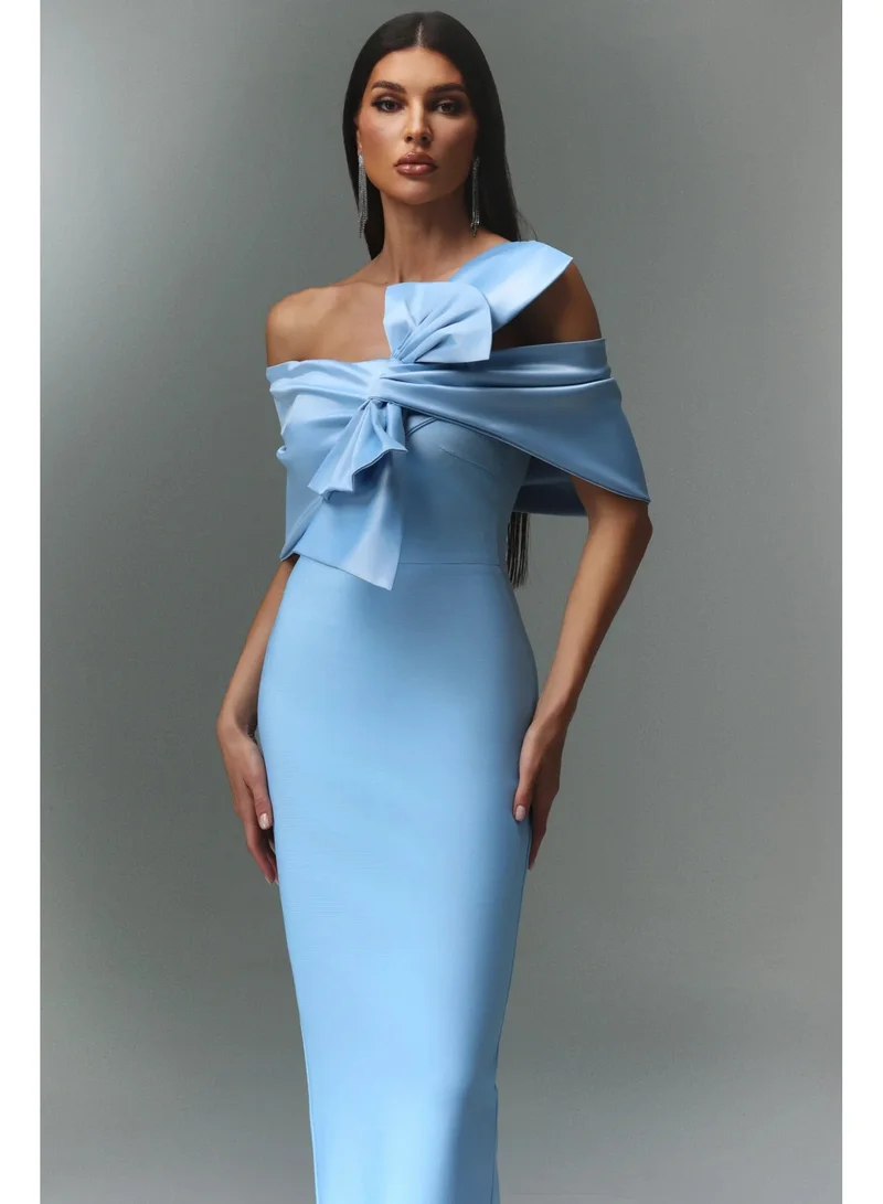 Bella Barnett Uara Off-The-Shoulder Bow Bandage Maxi Dress