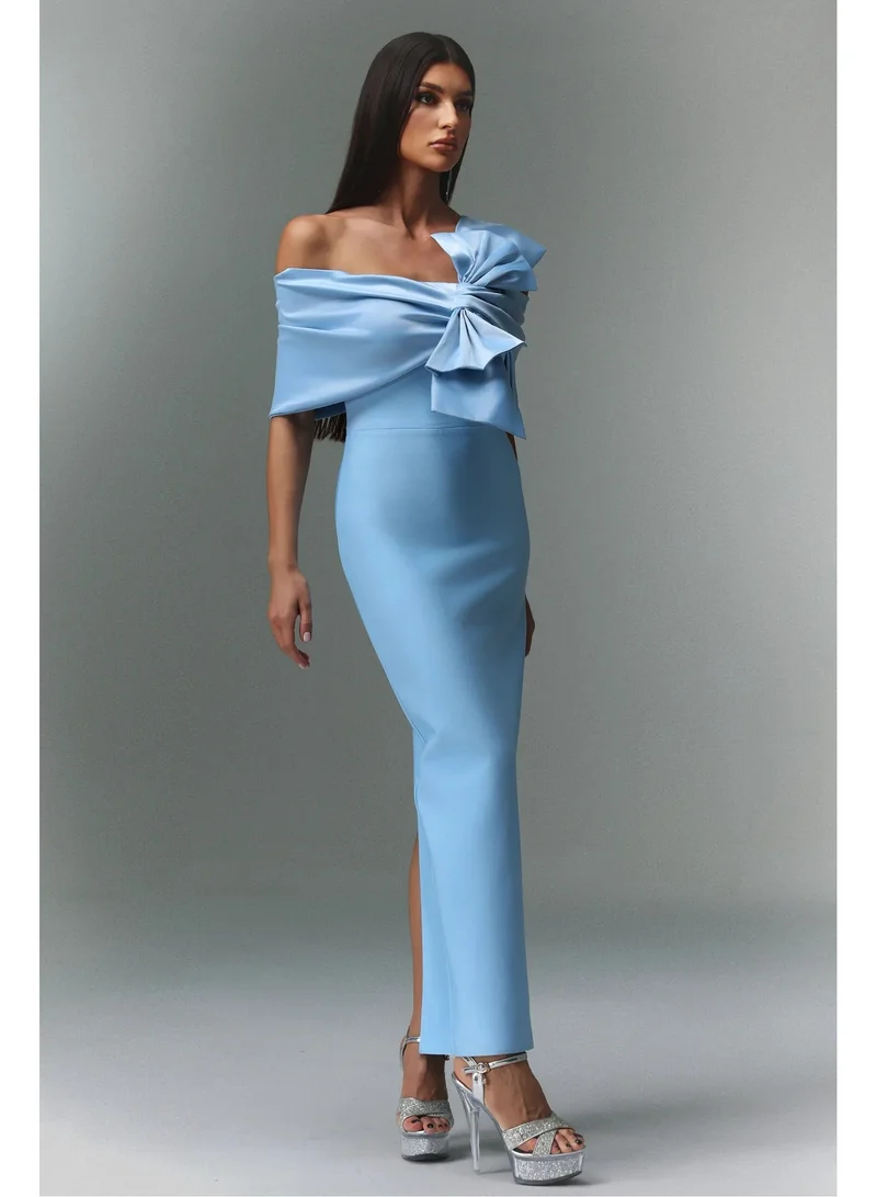 Bella Barnett Uara Off-The-Shoulder Bow Bandage Maxi Dress