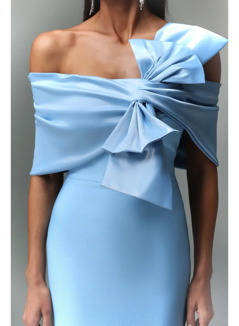 Bella Barnett Uara Off-The-Shoulder Bow Bandage Maxi Dress