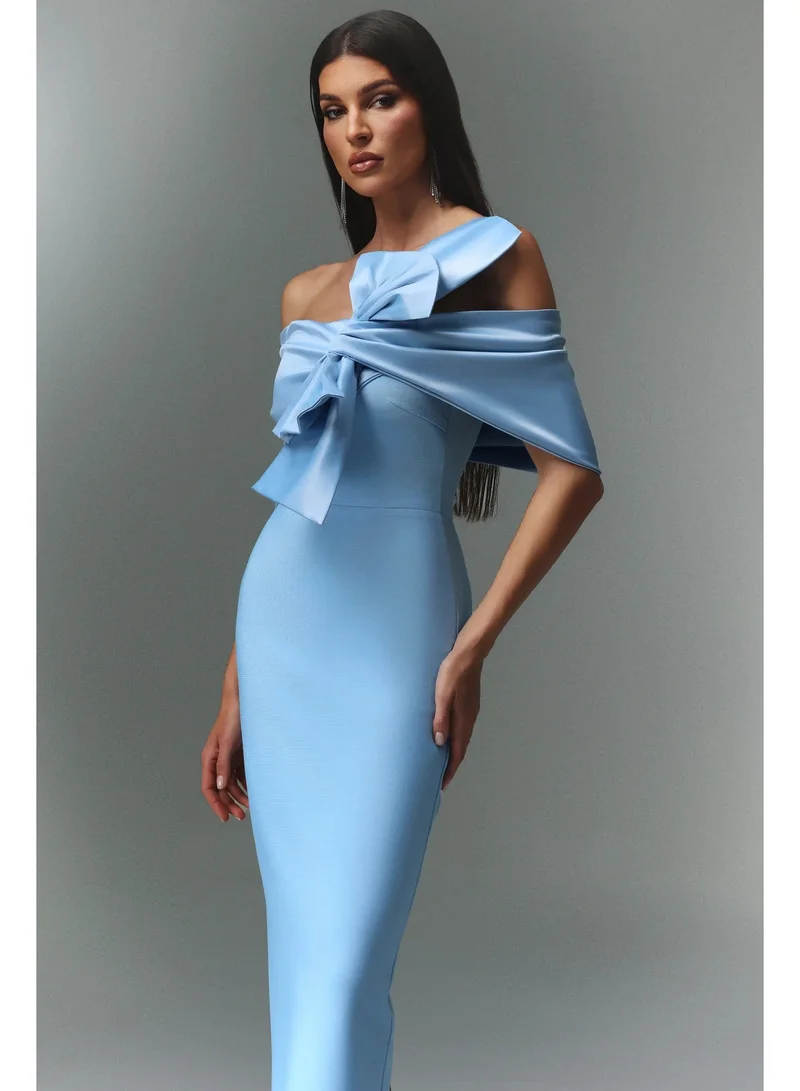 Bella Barnett Uara Off-The-Shoulder Bow Bandage Maxi Dress