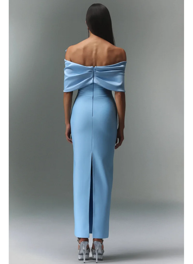 Bella Barnett Uara Off-The-Shoulder Bow Bandage Maxi Dress