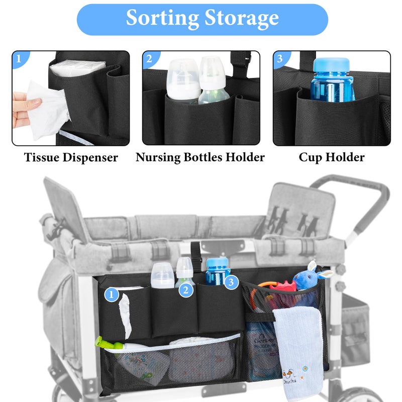 HODRANT Stroller Wagon Cargo Net, Stroller Wagon Accessories Organizer Compatible with WONDERFOLD All W-Series Models, Large Capacity Mesh Cargo Storage Net with Sorting Pockets for Dry Wet Separation - Image 3