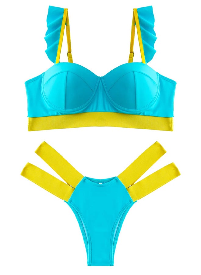 MARGOUN Large Size Lingerie Set Splicing Bikini Push Up Swimsuit Female Swimwear Women Two-piece Bikini set With Bra Cup Bather Bathing Suit Swim Lady Blue /L(bust 92-96/hip 97-101cm) - Image 1