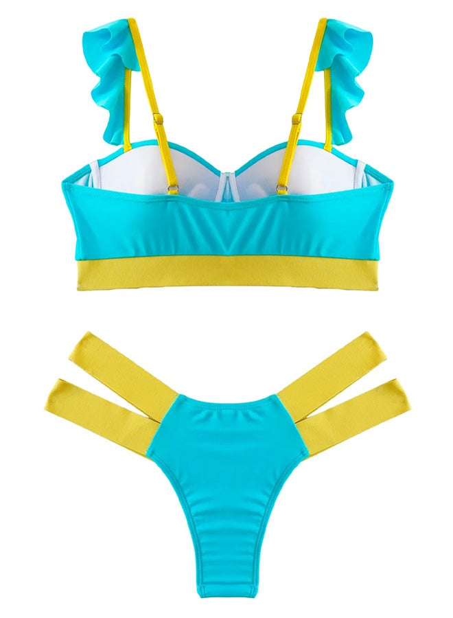 MARGOUN Large Size Lingerie Set Splicing Bikini Push Up Swimsuit Female Swimwear Women Two-piece Bikini set With Bra Cup Bather Bathing Suit Swim Lady Blue /L(bust 92-96/hip 97-101cm) - Image 3
