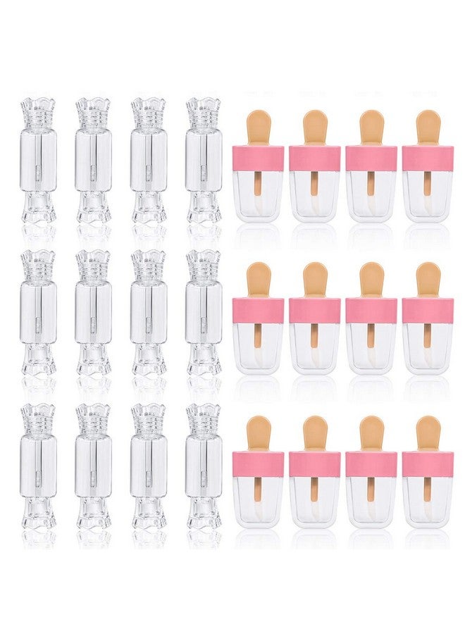 JOLLYSTYLE 24Pcs Lip Gloss Tubes Candy Ice Cream Shape Lip Gloss Containers Empty Refillable Clear Lipgloss;Lip Balm Containers For Girls Women Diy Cosmetics (12 Candy And 12 Ice Cream) - Image 1