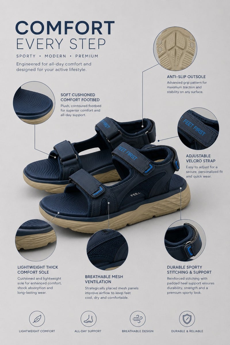 Feet First Men’s Sports Sandals with Adjustable Velcro Straps – Lightweight Comfort Outdoor Walking Sandals - Image 2
