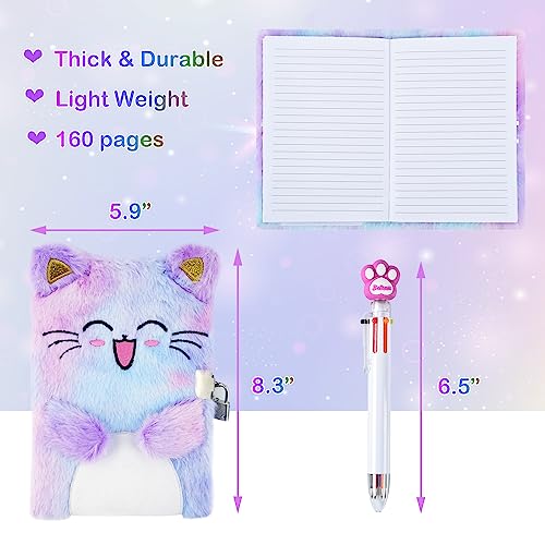 PJDRLLC Cat Diary with Lock, Gift for 6 7 8 Year Old Girl, Secret Diary Journal Notebook with Coin Purse, Multicolored Pen, Post-it Note, Stickers, Practical Gift for Birthday (A Happy Cat) - Image 5