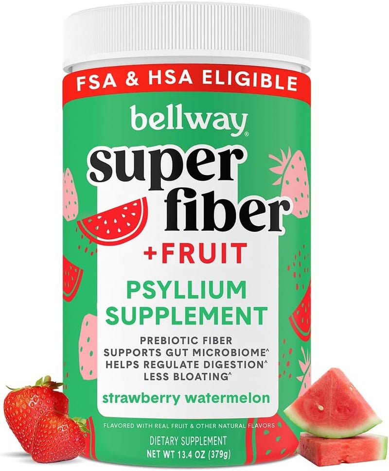 Bellway Super Fiber Powder  Fruit Sugar Free Organic Psyllium Husk Powder Fiber Supplement for Regularity Bloating Relief  Digestive Health PlantBased Strawberry Watermelon 50 Servings - Image 1