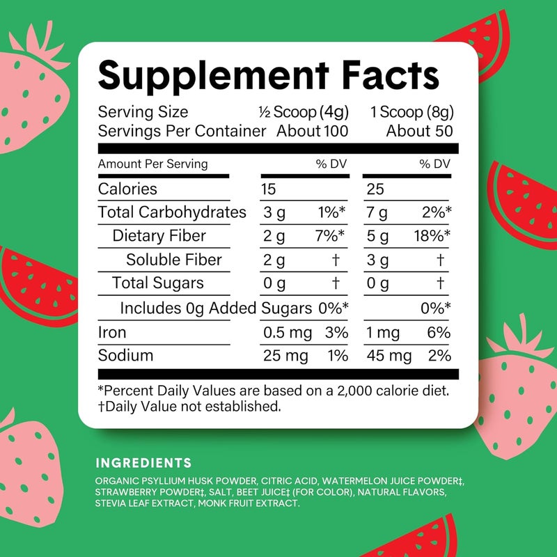 Bellway Super Fiber Powder  Fruit Sugar Free Organic Psyllium Husk Powder Fiber Supplement for Regularity Bloating Relief  Digestive Health PlantBased Strawberry Watermelon 50 Servings - Image 5