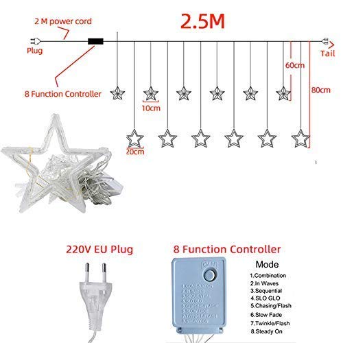 Litehom12 Stars 108 Led Curtain String Lights with 8 Flashing Modes Led Light for Home Decoration for Christmas, Wedding, Home, Diwali, Patio (108 Led-Star, Pack of 1) (Star Curtain 6+6-Warm White) - Image 2