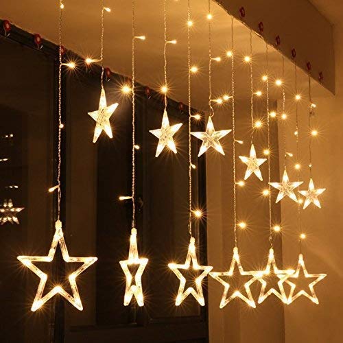 Litehom12 Stars 108 Led Curtain String Lights with 8 Flashing Modes Led Light for Home Decoration for Christmas, Wedding, Home, Diwali, Patio (108 Led-Star, Pack of 1) (Star Curtain 6+6-Warm White) - Image 1