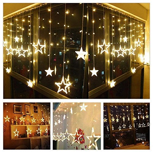 Litehom12 Stars 108 Led Curtain String Lights with 8 Flashing Modes Led Light for Home Decoration for Christmas, Wedding, Home, Diwali, Patio (108 Led-Star, Pack of 1) (Star Curtain 6+6-Warm White) - Image 4