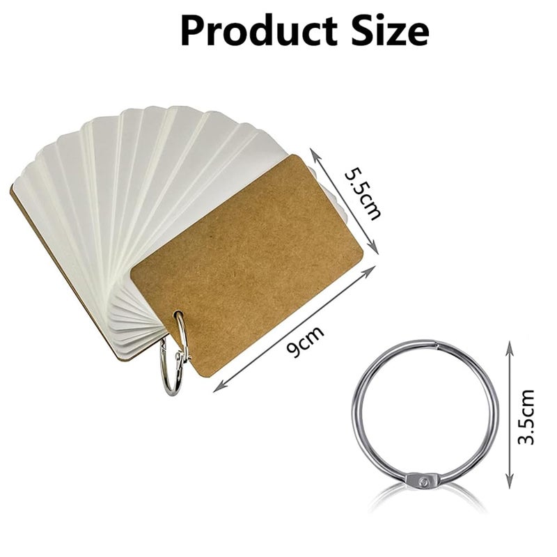 MNODWLOF 400 Sheets White Blank Flash Cards,3.5 x 2.2 Inch Small Study Cards, Learning Kraft Paper, Easy Flip Mini Index Note Flashcards (8 Pack) with Binder Rings - Image 2