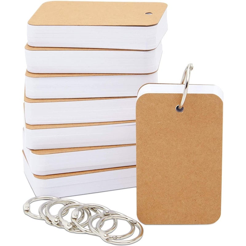 MNODWLOF 400 Sheets White Blank Flash Cards,3.5 x 2.2 Inch Small Study Cards, Learning Kraft Paper, Easy Flip Mini Index Note Flashcards (8 Pack) with Binder Rings - Image 1