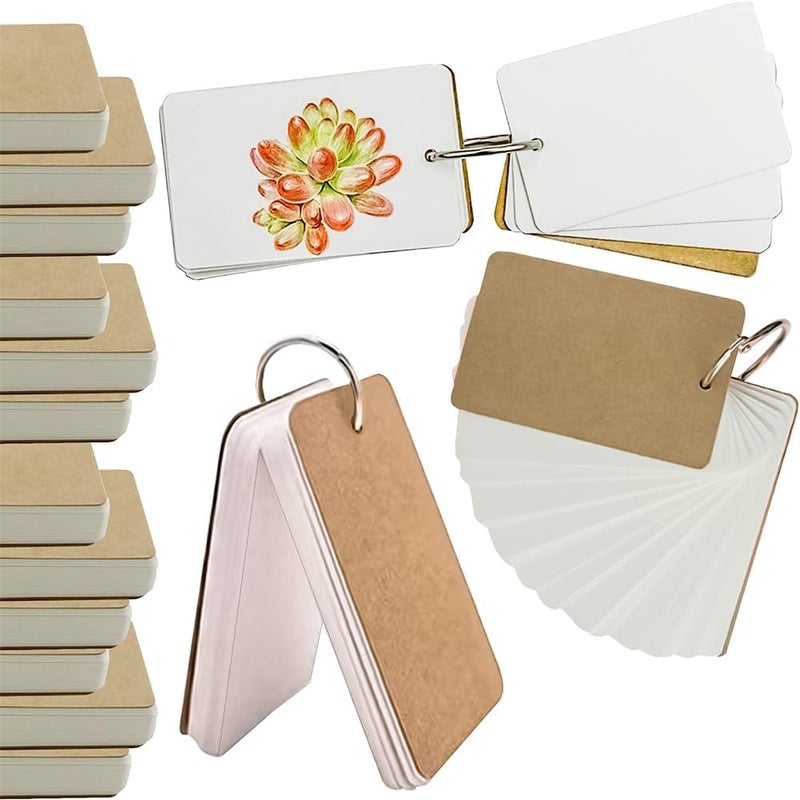 MNODWLOF 400 Sheets White Blank Flash Cards,3.5 x 2.2 Inch Small Study Cards, Learning Kraft Paper, Easy Flip Mini Index Note Flashcards (8 Pack) with Binder Rings - Image 4