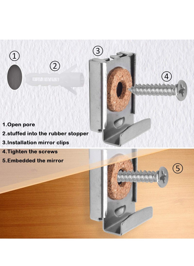 8 Pcs Adjustable Mirror Hanger Clips, Perfect for Unframed Mirrors in Bathrooms, Living Rooms and Public Spaces, Easy Installation and Durable Design