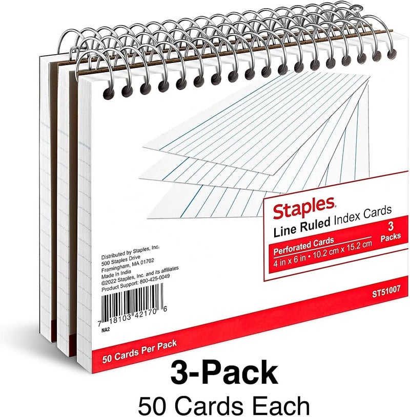 STAPLES TRU RED 4 x 6 Index Cards Lined White 50 CardsPack 3 Packs TR51007 - Image 2