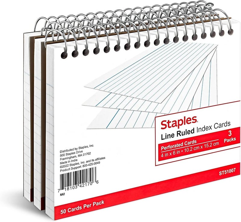 STAPLES TRU RED 4 x 6 Index Cards Lined White 50 CardsPack 3 Packs TR51007 - Image 1