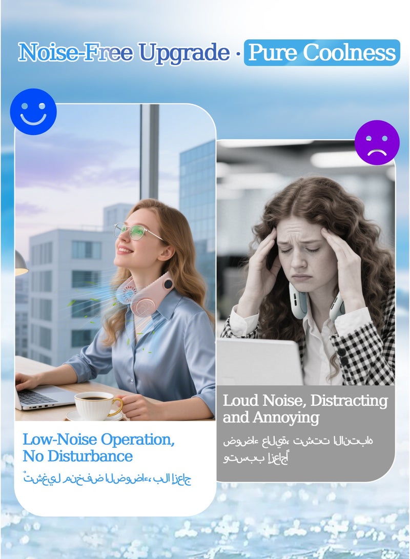 وين هولدر مروحة محمولة، مروحة رقبة محمولة، مروحة بدون شفرات بدون استخدام اليدين، مروحة شخصية قابلة للارتداء تعمل بالبطارية، بدون شفرات، قابلة لإعادة الشحن، تصميم سماعة رأس، 5 سرعات هدية للنساء والرجال - وردي - Image 2