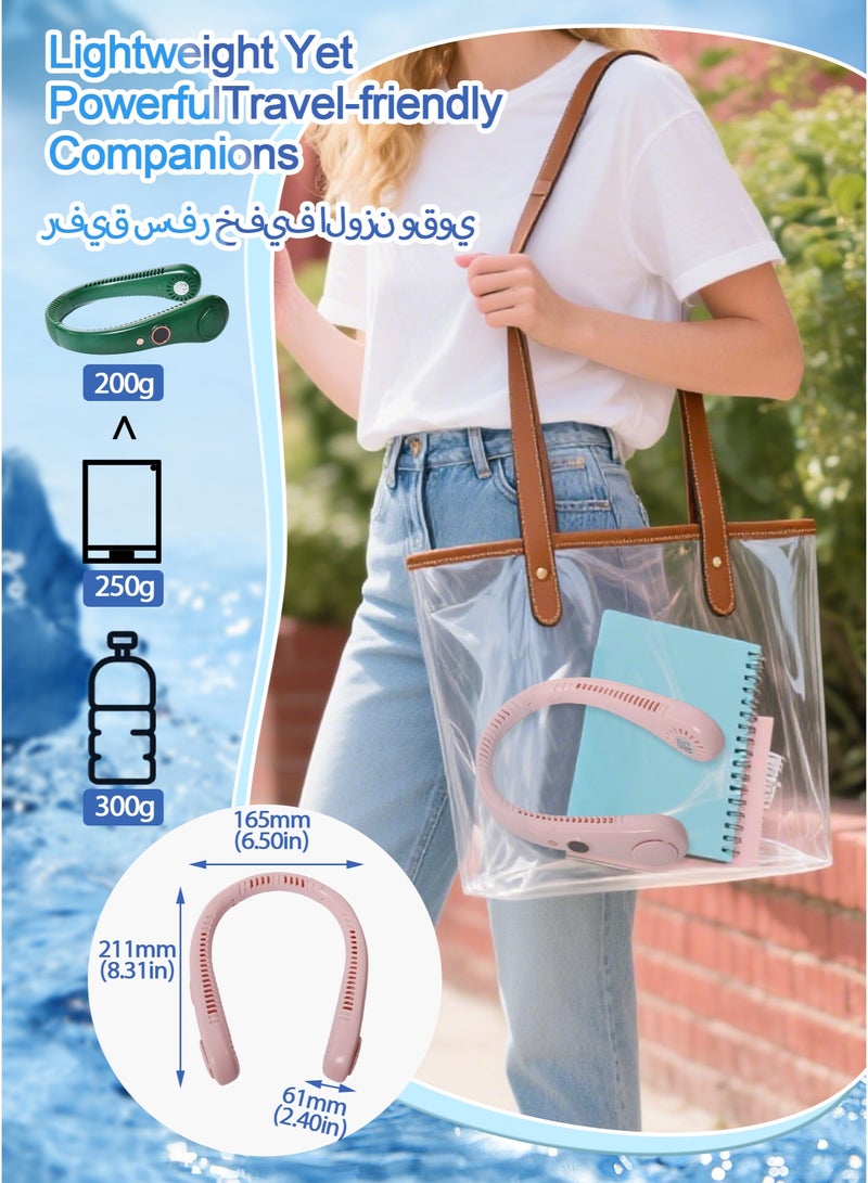 وين هولدر مروحة محمولة، مروحة رقبة محمولة، مروحة بدون شفرات بدون استخدام اليدين، مروحة شخصية قابلة للارتداء تعمل بالبطارية، بدون شفرات، قابلة لإعادة الشحن، تصميم سماعة رأس، 5 سرعات هدية للنساء والرجال - وردي - Image 5