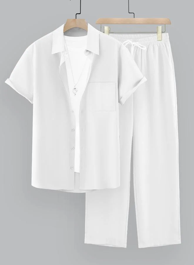 Take Two Men Plus Size Solid Casual Shirt and Pants Co-ord Set