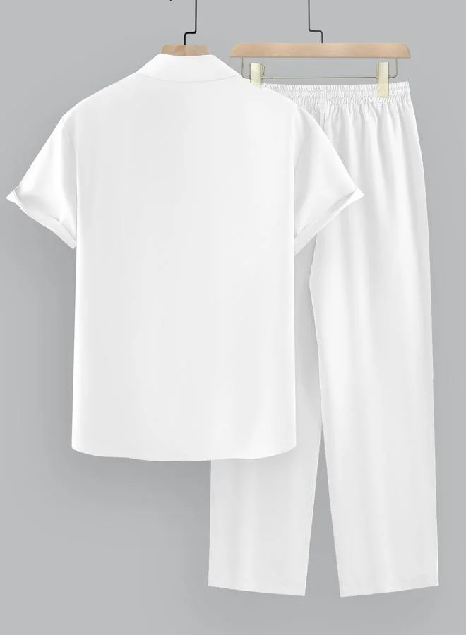 Take Two Men Plus Size Solid Casual Shirt and Pants Co-ord Set
