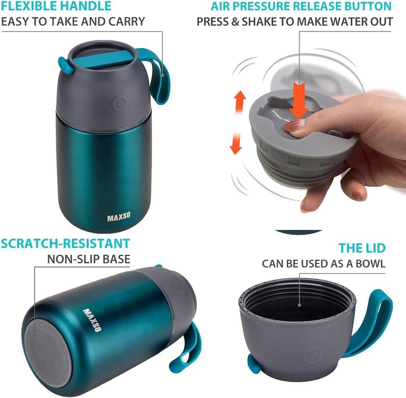 Max&So 2 Pack Soup Thermo for Hot & Cold Food for Kids Adults, Vacuum Insulated Food Jar Thermal Lunch Containers, Travel Food Flask with Spoon (24 oz,17 oz) (Matte Green) - Image 5