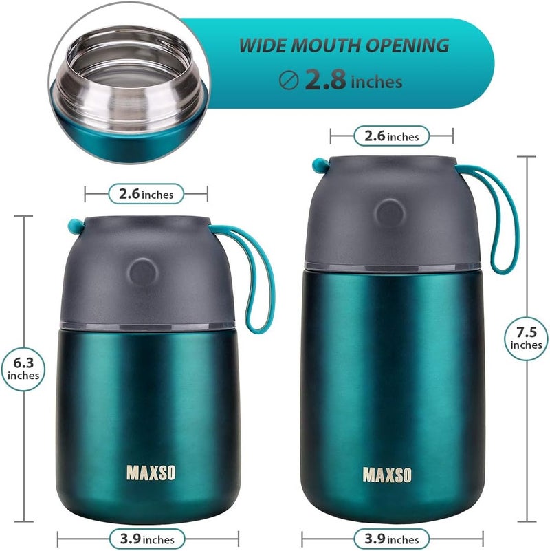 Max&So 2 Pack Soup Thermo for Hot & Cold Food for Kids Adults, Vacuum Insulated Food Jar Thermal Lunch Containers, Travel Food Flask with Spoon (24 oz,17 oz) (Matte Green) - Image 2