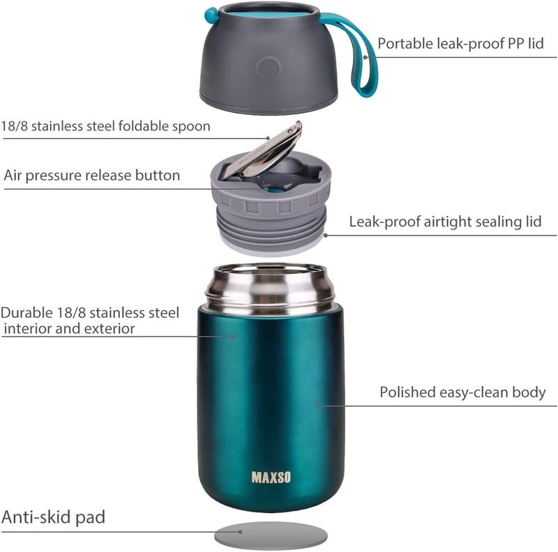 Max&So 2 Pack Soup Thermo for Hot & Cold Food for Kids Adults, Vacuum Insulated Food Jar Thermal Lunch Containers, Travel Food Flask with Spoon (24 oz,17 oz) (Matte Green) - Image 3
