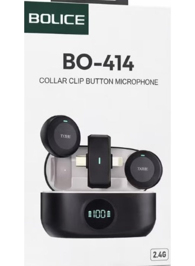 Bolice BO-414 Wireless Collar Clip Button Microphone – 2.4G Dual Transmitter with Charging Case & Lightning Receiver for iPhone - Image 1