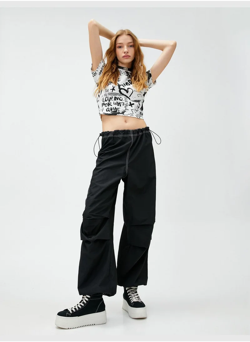 كوتون Pocket Detail Elastic Waist Parachute Trousers