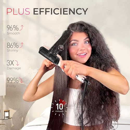 TYMO فرشاة تصفيف الشعر TYMO Ring Plus الأيونية - مشط فرد الشعر مع أيونات سلبية للنساء، طلاء تيتانيوم، 9 إعدادات حرارة وشاشة LED، جهد مزدوج، أدوات تصفيف احترافية، لون ذهبي وردي - Image 3