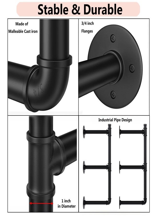 YCCO Industrial Pipe Shelf Brackets Wall Mount, Open Black Pipe Shelving for Kitchen,Floating Shelf Brackets Mount,Open Bookshelf Brackets for Shelves,Wall Shelves 12 Inch Deep,(2PcsX3Tier,32" Tall) - Image 4