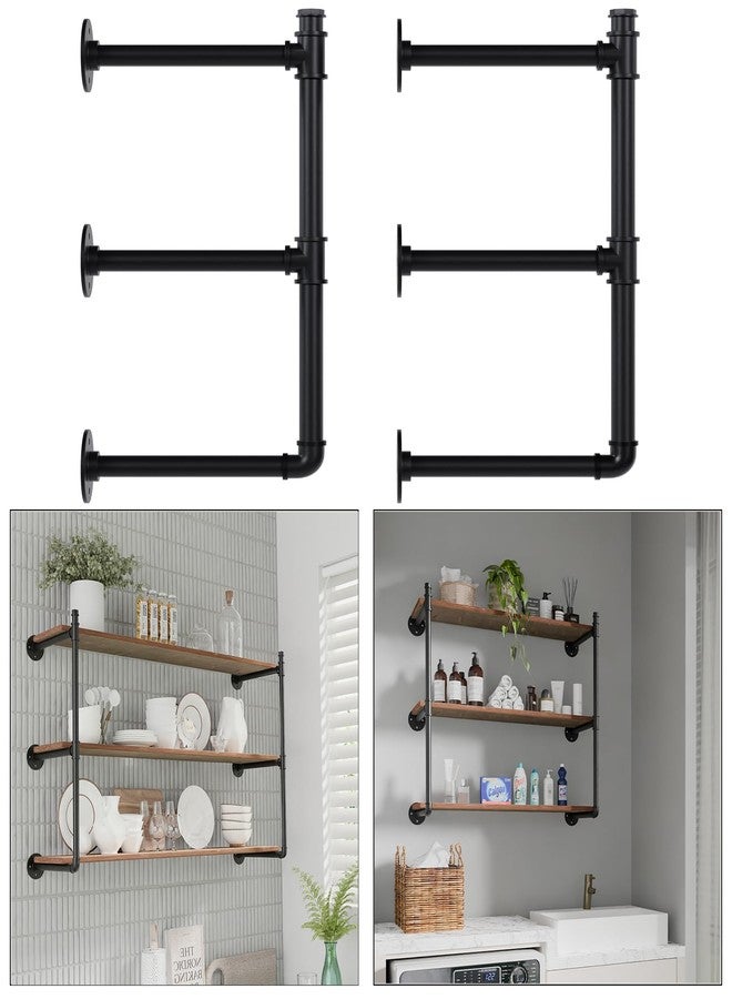 YCCO Industrial Pipe Shelf Brackets Wall Mount, Open Black Pipe Shelving for Kitchen,Floating Shelf Brackets Mount,Open Bookshelf Brackets for Shelves,Wall Shelves 12 Inch Deep,(2PcsX3Tier,32" Tall) - Image 1