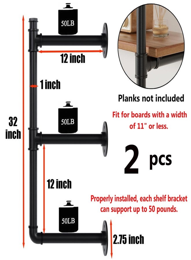 YCCO Industrial Pipe Shelf Brackets Wall Mount, Open Black Pipe Shelving for Kitchen,Floating Shelf Brackets Mount,Open Bookshelf Brackets for Shelves,Wall Shelves 12 Inch Deep,(2PcsX3Tier,32" Tall) - Image 3