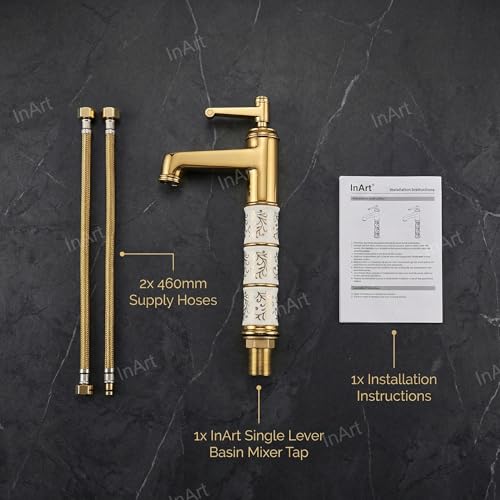 InArt Single Lever Basin Mixer Taps for Bathroom Golden - Image 2