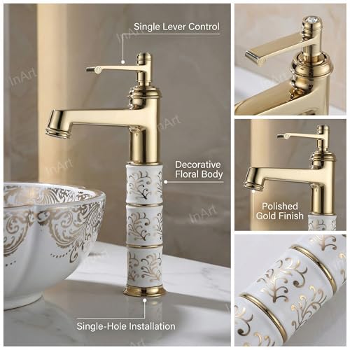 InArt Single Lever Basin Mixer Taps for Bathroom Golden - Image 3